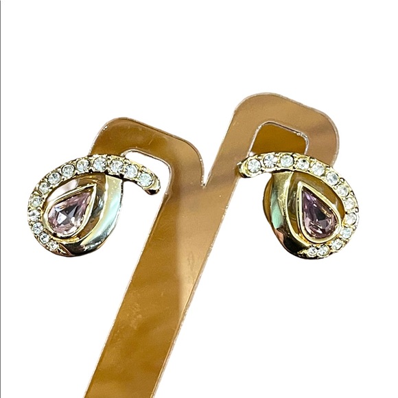 Vintage Swarovski Auth (SAL) 1980s Pink crystal rhinestone gold plated earrings - Picture 5 of 7